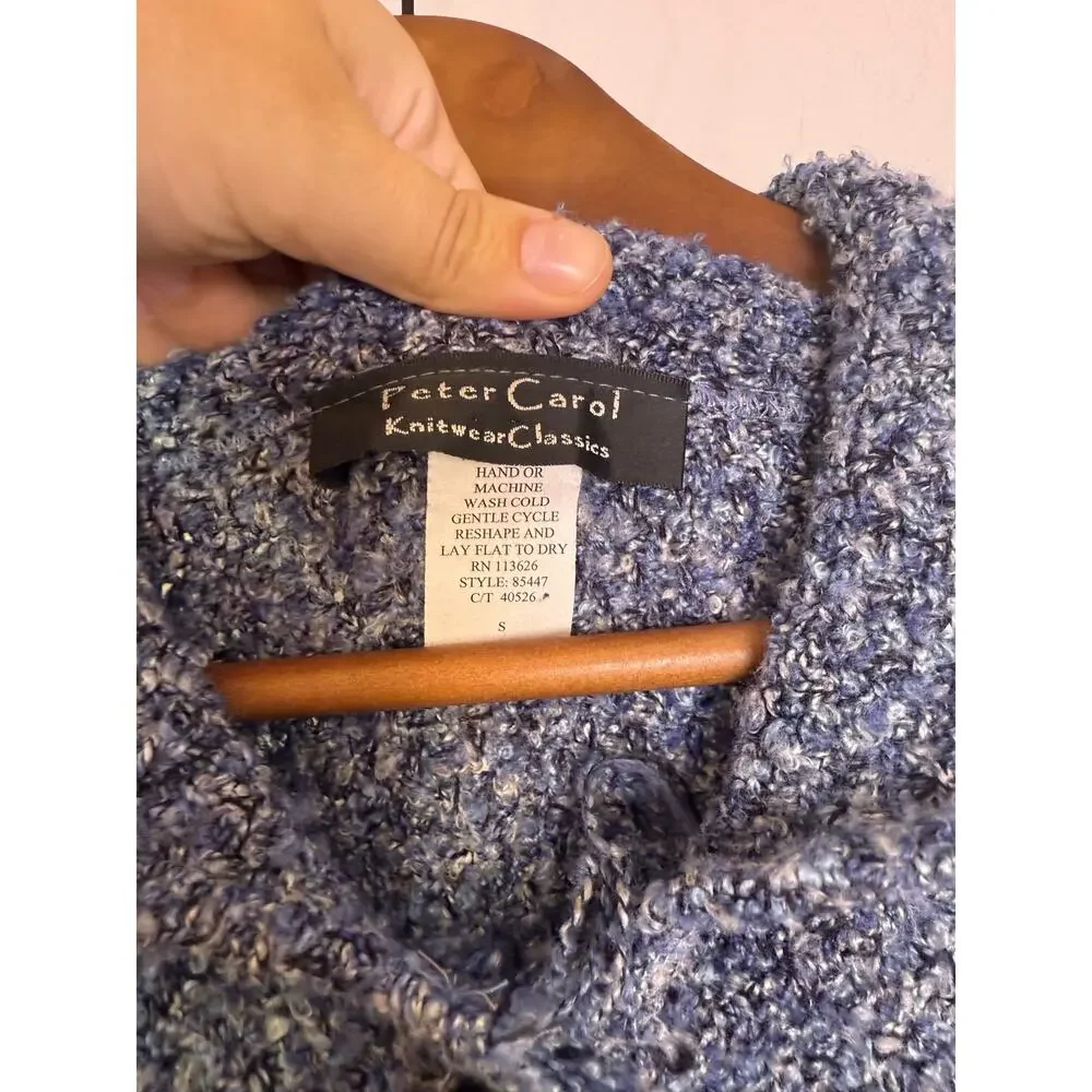 Vtg Peter Carol Blue Bouclé Knit Button Front Cardigan Sweater Small